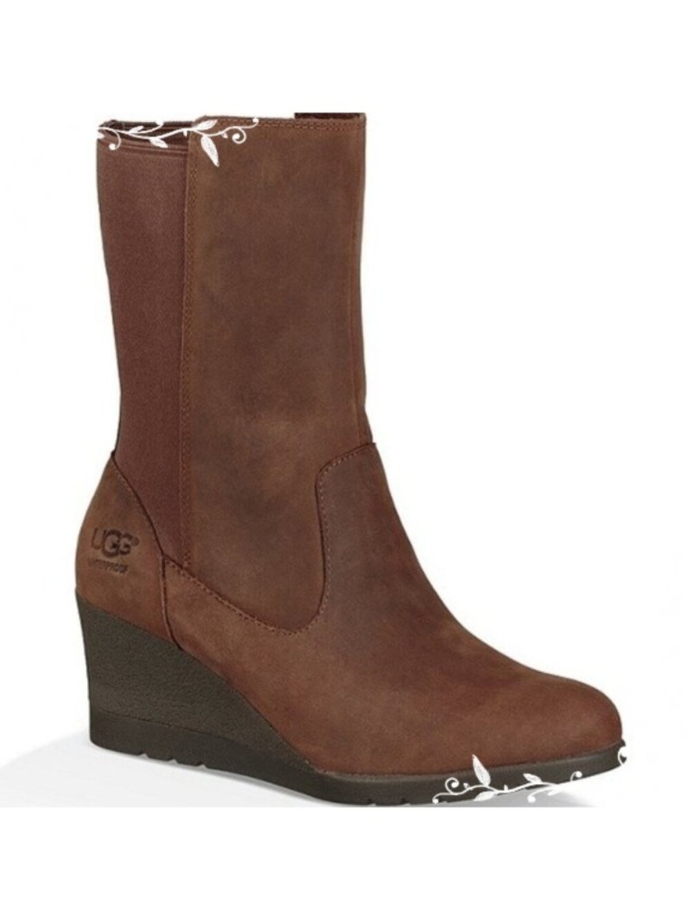 New! UGG Coraline Waterproof Wedge Bootie Brown Nubuck Leather Sz 6 1095133 DD36